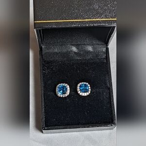 Blue Topaz Earrings, Sterling Silver Studs